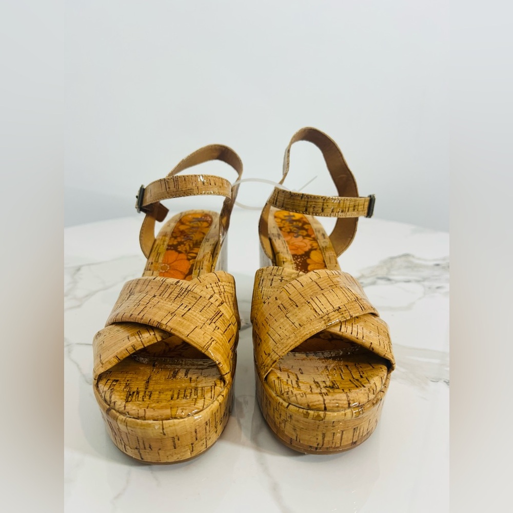 New Womens Kork-Ease Korks Calda Cork Faux Leather Platform Heeled Sandals 11M